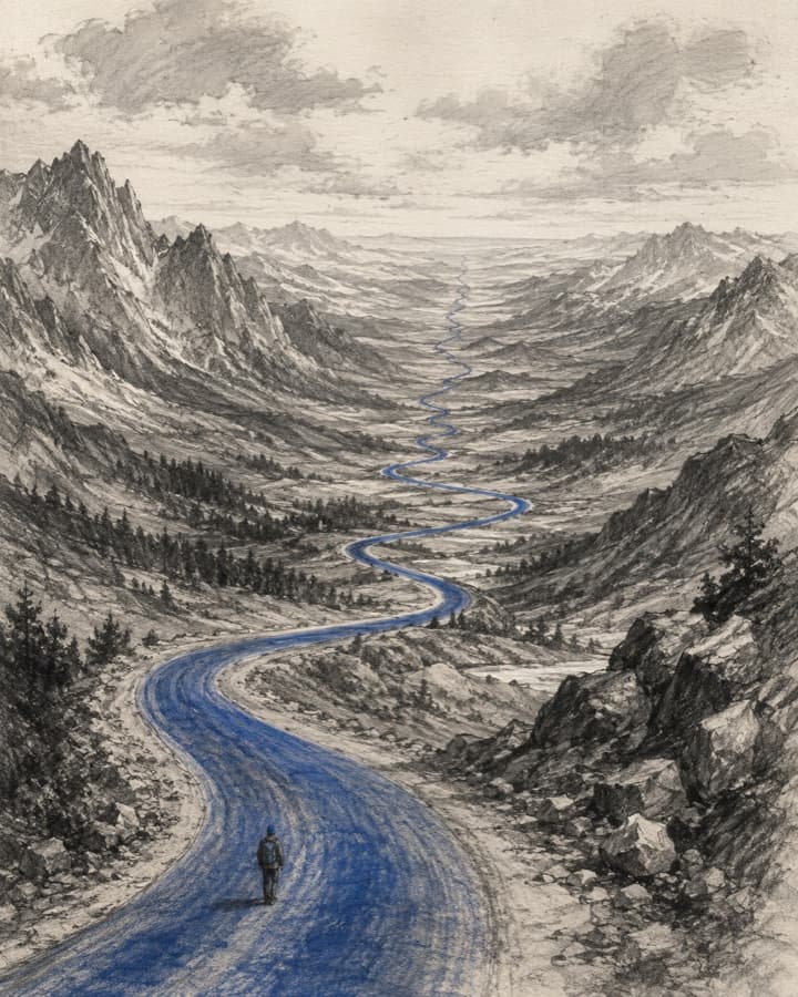 A long stretch of road disappearing into a distant horizon