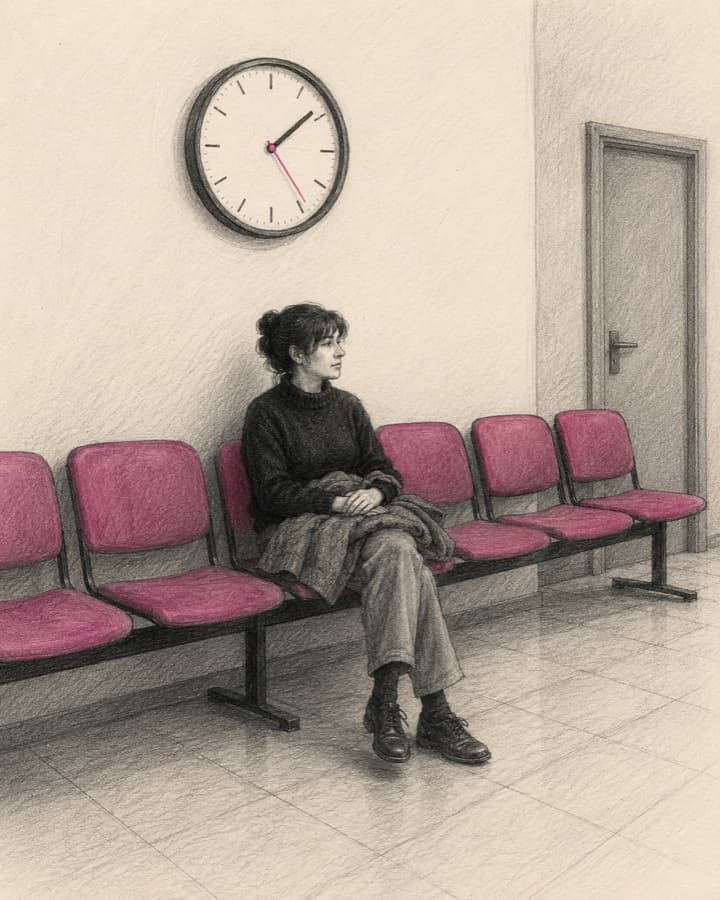 A waiting room scene about time and delay